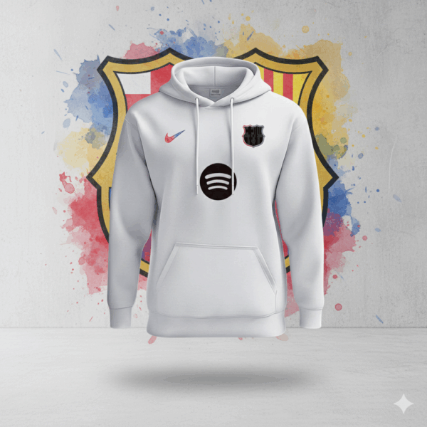 Barcelona Premium White Sports Hoodie - Image 1