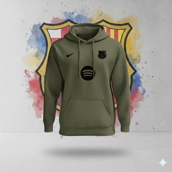 Gemini_Generated_Image_hnbud2hnbud2hnbu Barcelona Olive Green Sports Hoodie - Image 1