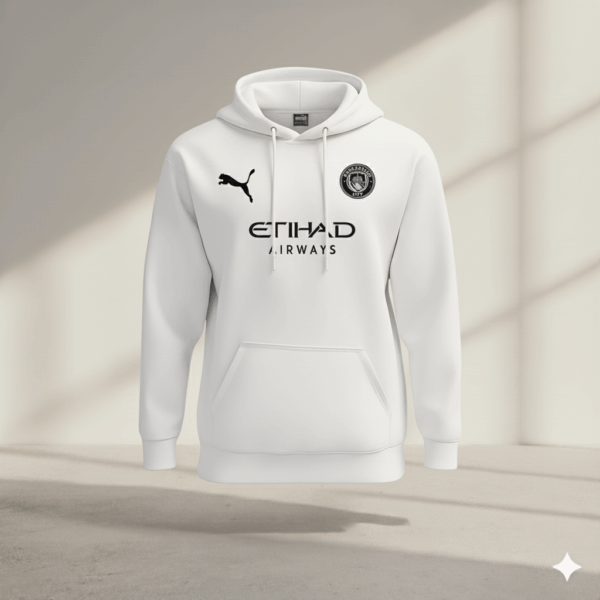 Manchester City White Premium Sports Hoodie - Image 1